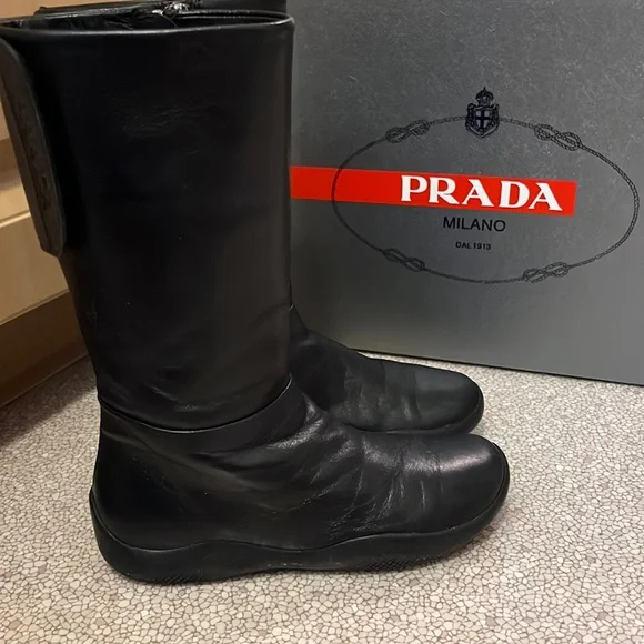 Like new, AUTHENTIC PRADA Girls Black Leather Boots Size 1 toddler